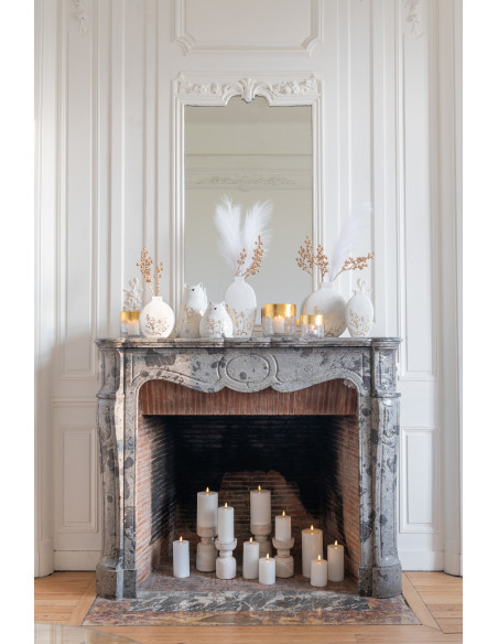 Vase moderne Ovale Hauteur 28 cm en Porcelaine Blanc Doré Motif fleurs Melfa (Lot de 2) - 2