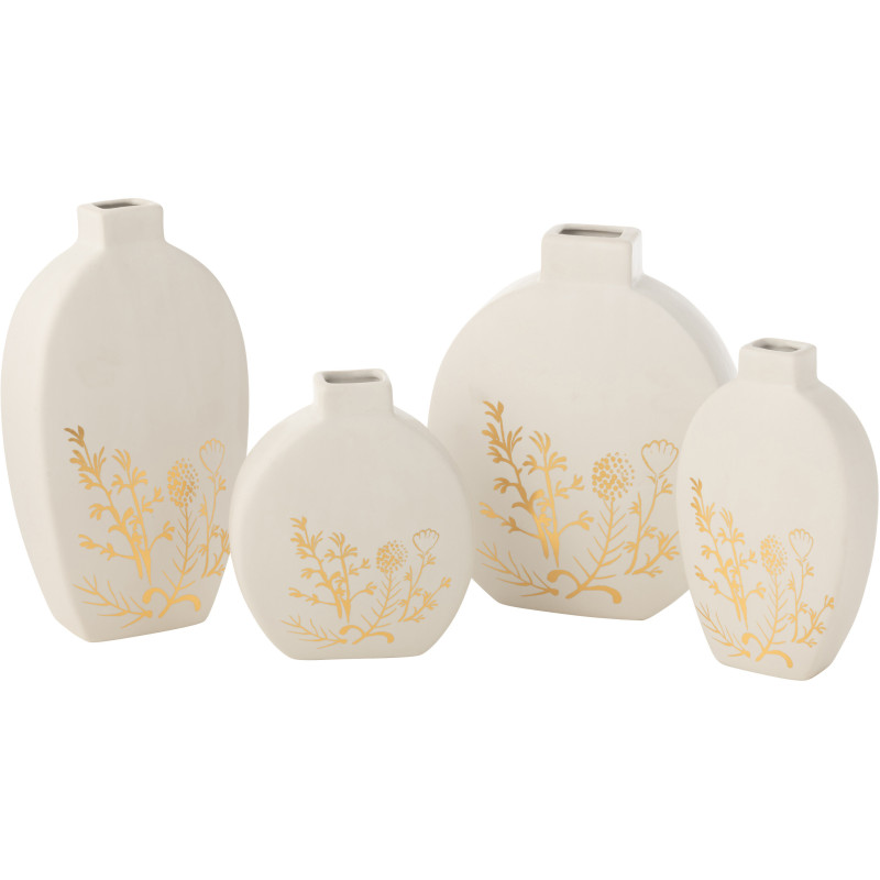 Vase moderne Ovale Hauteur 28 cm en Porcelaine Blanc Doré Motif fleurs Melfa (Lot de 2) - 3