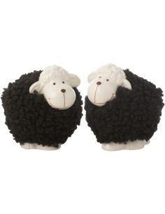 Statuette déco Moutons 8,5 cm en Porcelaine Blanc Noir Rolvan (Lot de 2) - 1