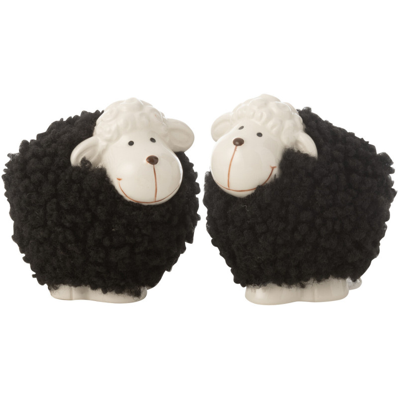 Statuette déco Moutons 8,5 cm en Porcelaine Blanc Noir Rolvan (Lot de 2) - 1