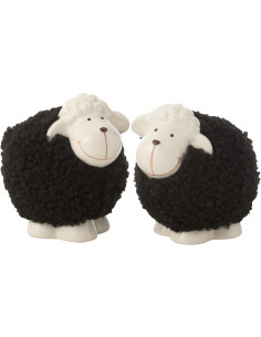 Statuette déco Moutons 12 cm en Porcelaine Blanc Noir Rolvan (Lot de 2) - 1