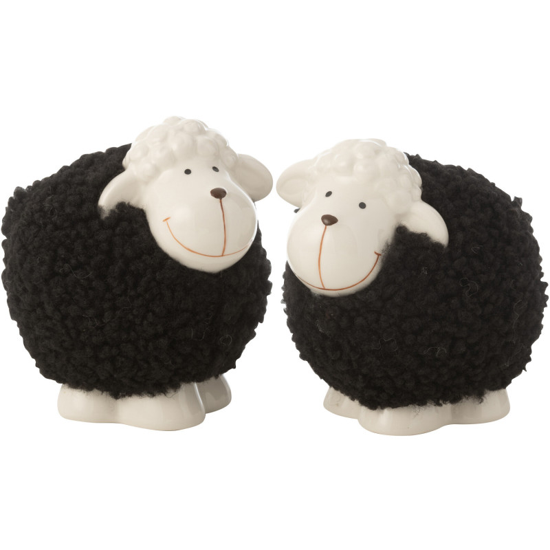 Statuette déco Moutons 12 cm en Porcelaine Blanc Noir Rolvan (Lot de 2) - 1
