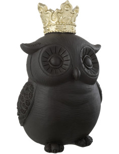 Statuette déco originale Hibou avec couronne Hauteur 16 cm en Résine Noir Doré Tivora - 1