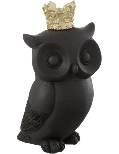 Statuette déco originale Hibou avec couronne Hauteur 23 cm en Résine Noir Doré Tivora - 1