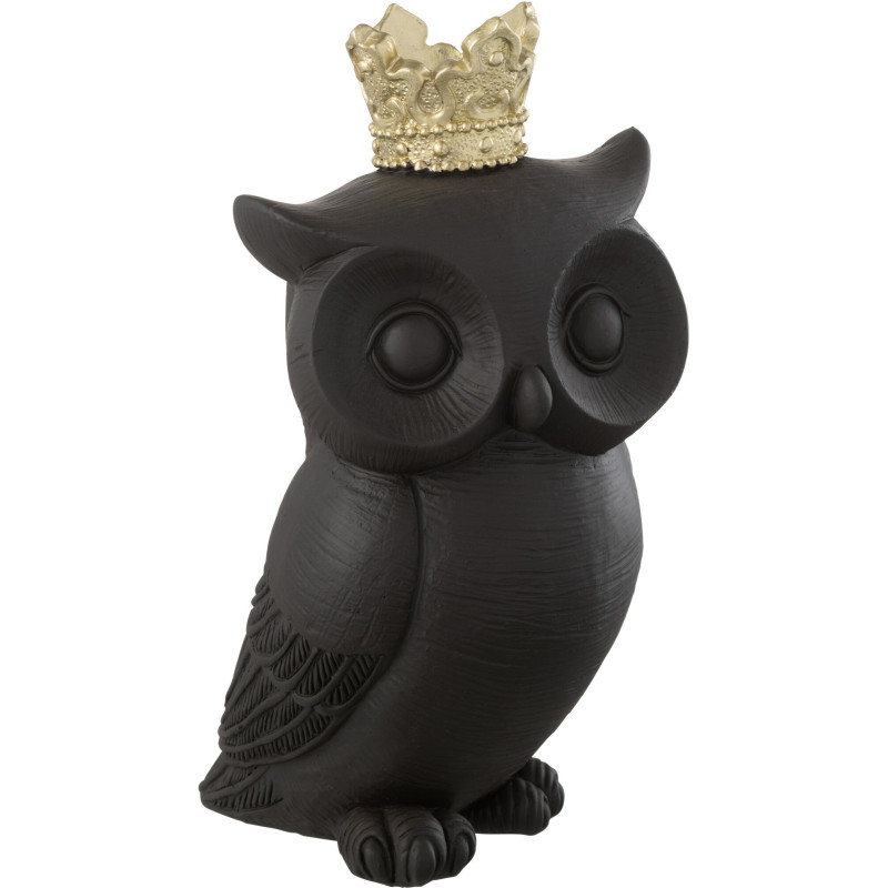 Statuette déco originale Hibou avec couronne Hauteur 23 cm en Résine Noir Doré Tivora - 1