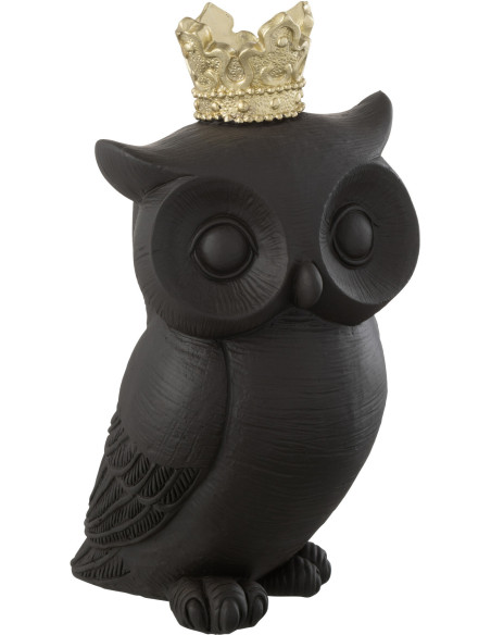 Statuette déco originale Hibou avec couronne Hauteur 23 cm en Résine Noir Doré Tivora - 1