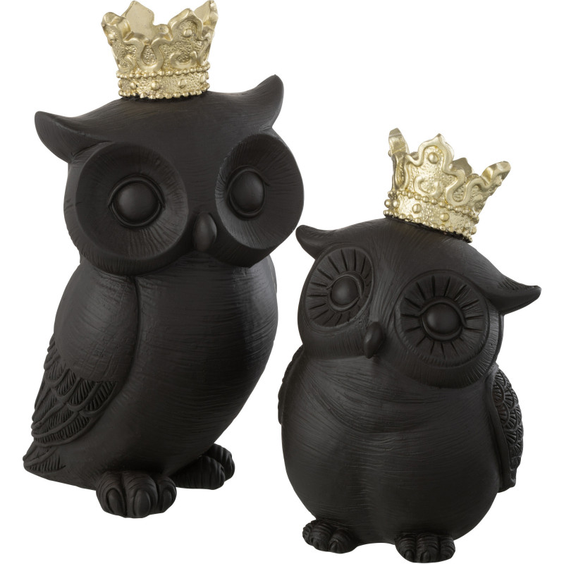 Statuette déco originale Hibou avec couronne Hauteur 23 cm en Résine Noir Doré Tivora - 2