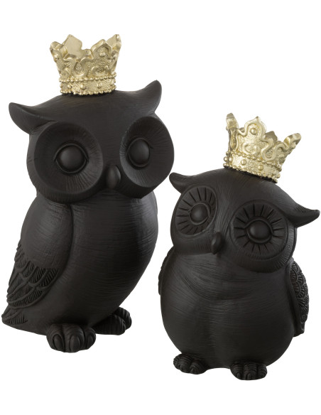 Statuette déco originale Hibou avec couronne Hauteur 23 cm en Résine Noir Doré Tivora - 2