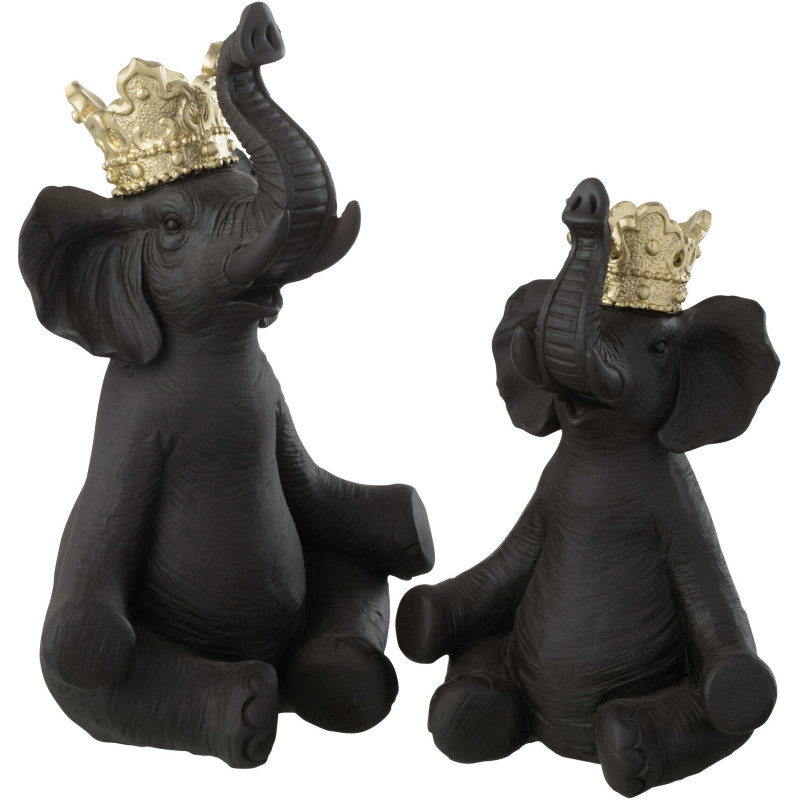 Statuette déco originale Éléphant assis avec couronne Hauteur 23 cm en Résine Noir Doré Ivrena - 2