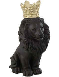 Statuette déco Lion avce couronne Hauteur 19 cm en Résine Noir Doré Kryden - 1
