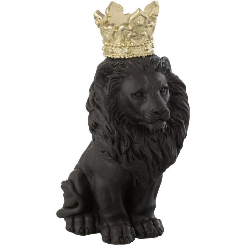 Statuette déco Lion avce couronne Hauteur 19 cm en Résine Noir Doré Kryden - 1