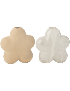 Vase original Fleur Hauteur 12 cm en Porcelaine Blanc Beige Vorin (Lot de 2) - 1