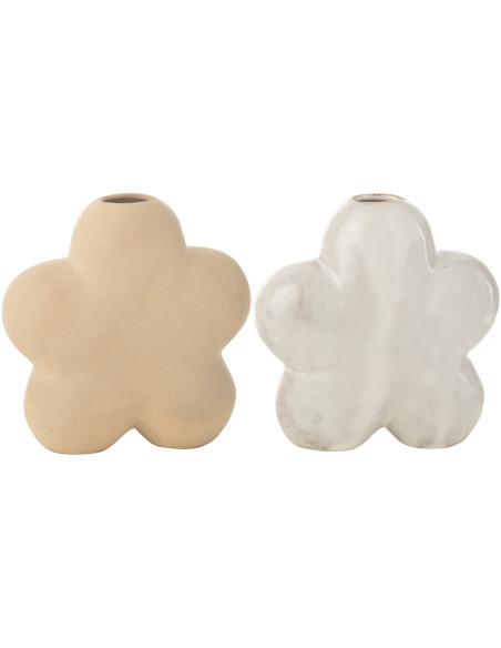 Vase original Fleur Hauteur 12 cm en Porcelaine Blanc Beige Vorin (Lot de 2) - 1