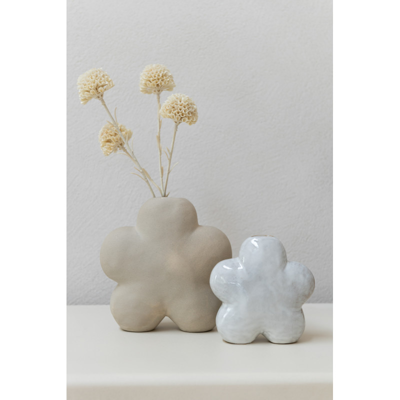 Vase original Fleur Hauteur 12 cm en Porcelaine Blanc Beige Vorin (Lot de 2) - 2