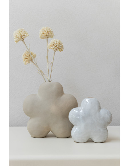 Vase original Fleur Hauteur 12 cm en Porcelaine Blanc Beige Vorin (Lot de 2) - 2