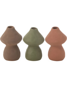 Vase original Champignon Hauteur 16 cm en Porcelaine Taupe Vert Terracotta Nerko (Lot de 3) - 1