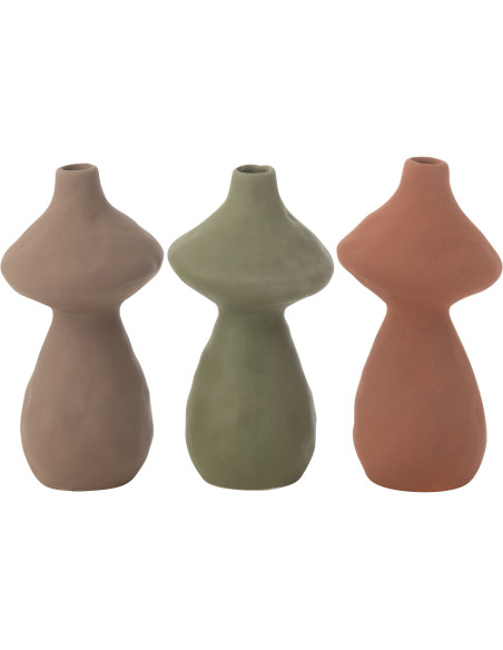 Vase original Champignon Hauteur 22 cm en Porcelaine Taupe Vert Terracotta Nerko (Lot de 3) - 1