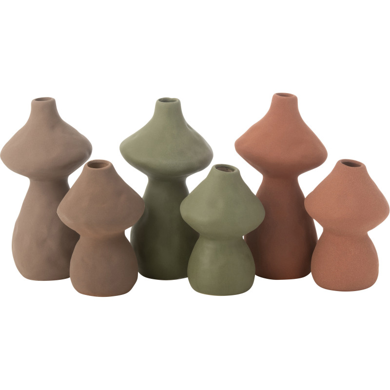 Vase original Champignon Hauteur 22 cm en Porcelaine Taupe Vert Terracotta Nerko (Lot de 3) - 3