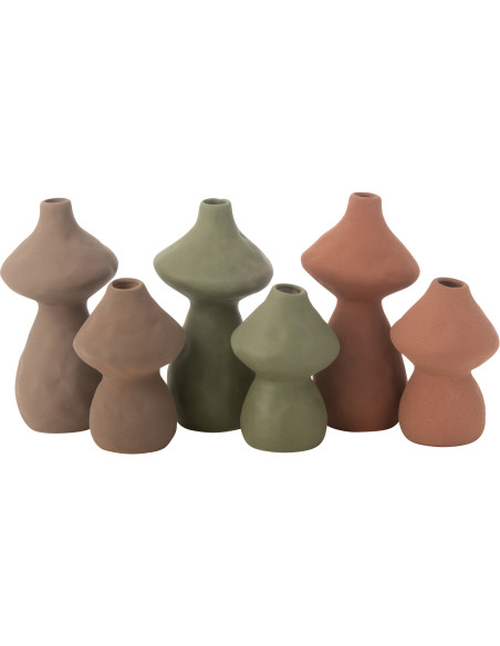 Vase original Champignon Hauteur 22 cm en Porcelaine Taupe Vert Terracotta Nerko (Lot de 3) - 3