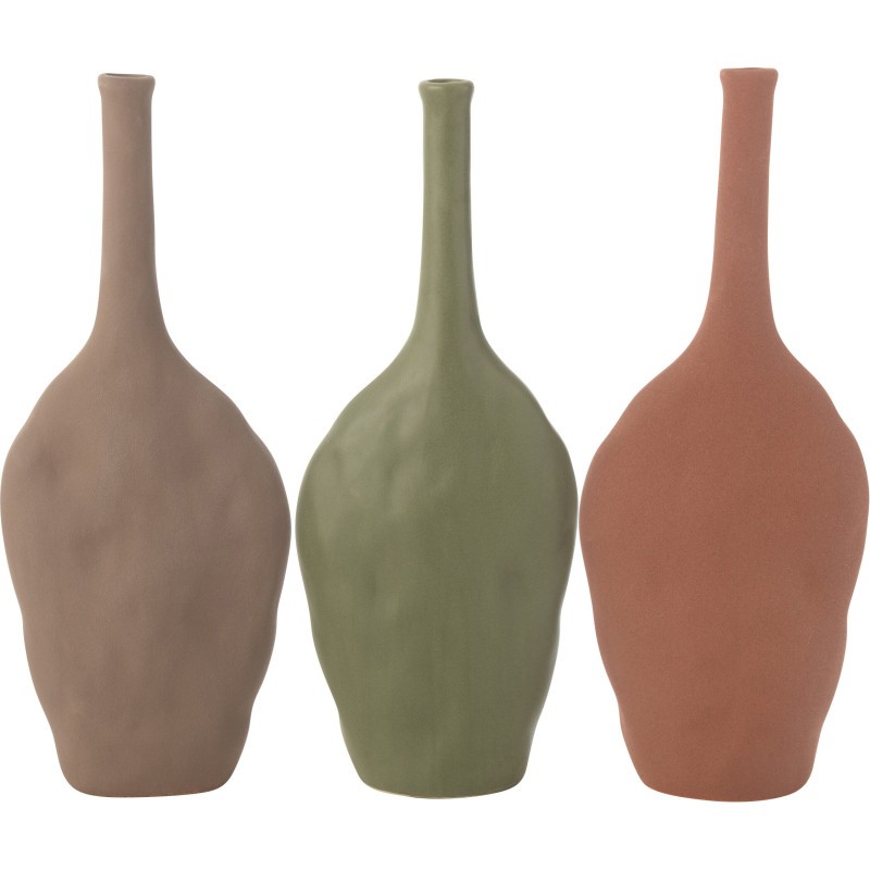 Vase moderne Ovale Hauteur 34 cm en Porcelaine Taupe Vert Terracotta Rixal (Lot de 3) - 1