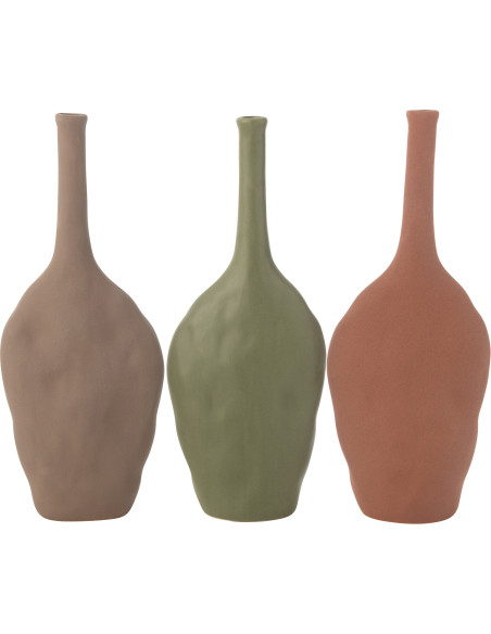 Vase moderne Ovale Hauteur 34 cm en Porcelaine Taupe Vert Terracotta Rixal (Lot de 3) - 1