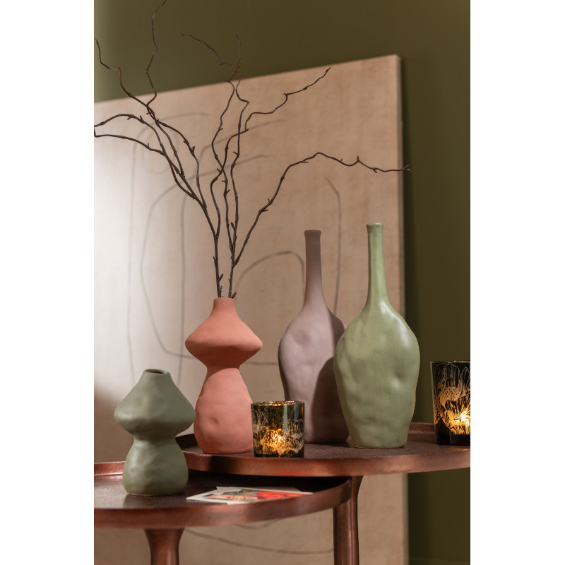 Vase moderne Ovale Hauteur 34 cm en Porcelaine Taupe Vert Terracotta Rixal (Lot de 3) - 2