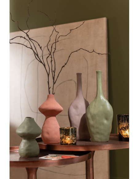 Vase moderne Ovale Hauteur 34 cm en Porcelaine Taupe Vert Terracotta Rixal (Lot de 3) - 2