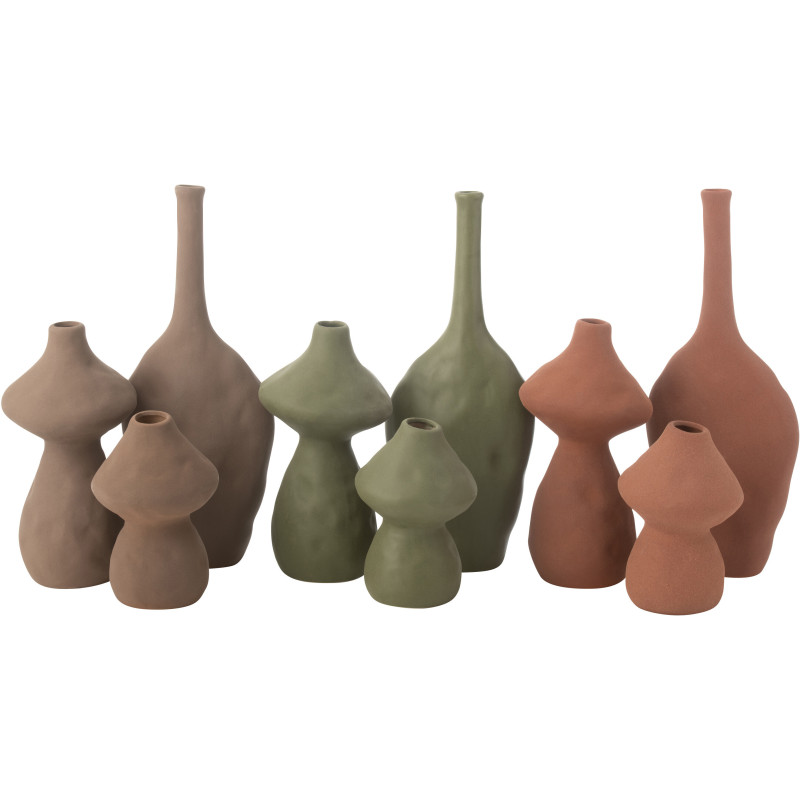 Vase moderne Ovale Hauteur 34 cm en Porcelaine Taupe Vert Terracotta Rixal (Lot de 3) - 3