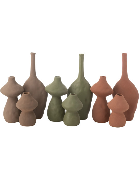 Vase moderne Ovale Hauteur 34 cm en Porcelaine Taupe Vert Terracotta Rixal (Lot de 3) - 3