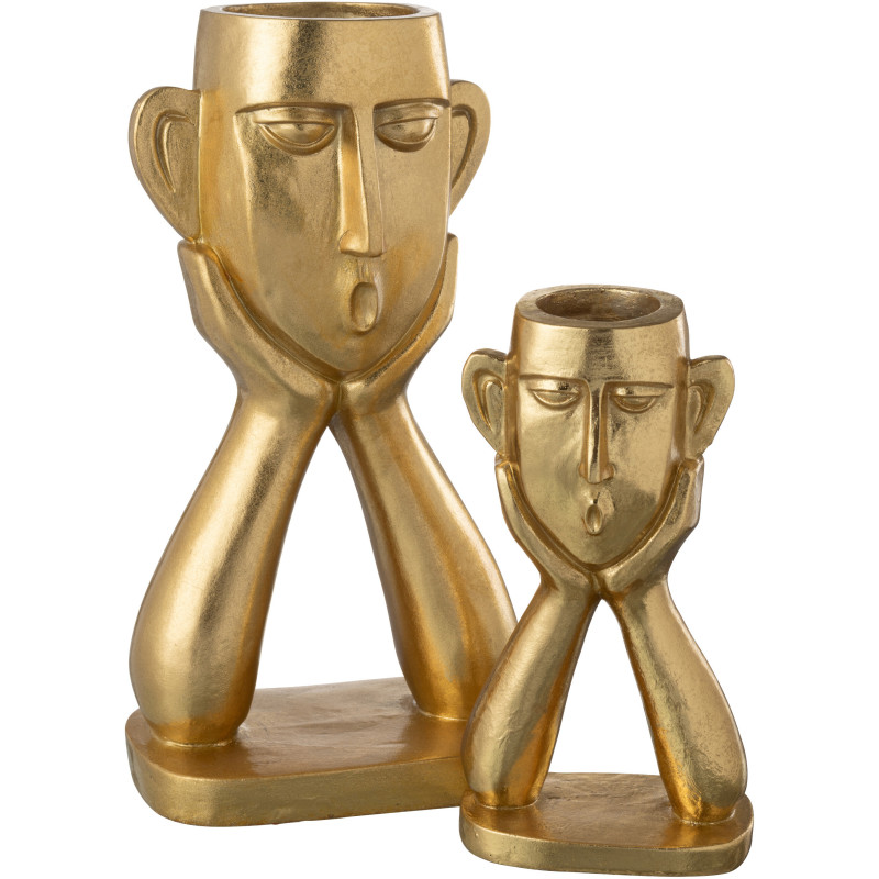 Vase moderne sur pied Visage Hauteur 35 cm en Résine Doré Facy - 2