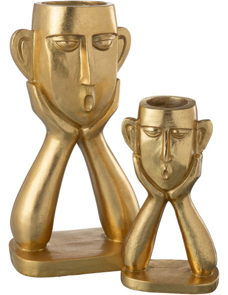 Vase moderne sur pied Visage Hauteur 35 cm en Résine Doré Facy - 2