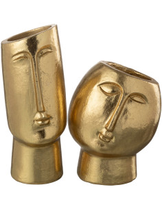 Vase moderne Visage abstrait en Résine Doré Facy (Lot de 2) - 1