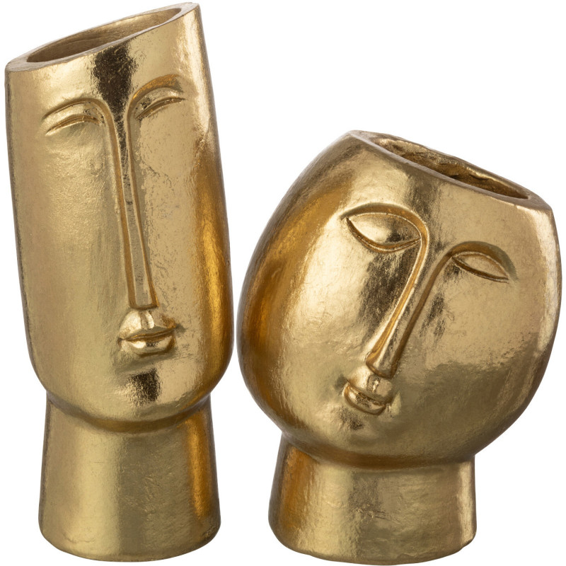 Vase moderne Visage abstrait en Résine Doré Facy (Lot de 2) - 1