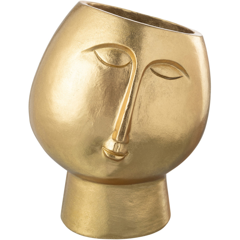 Vase moderne Visage abstrait Rond Hauteur 28 cm en Résine Doré Facy - 1