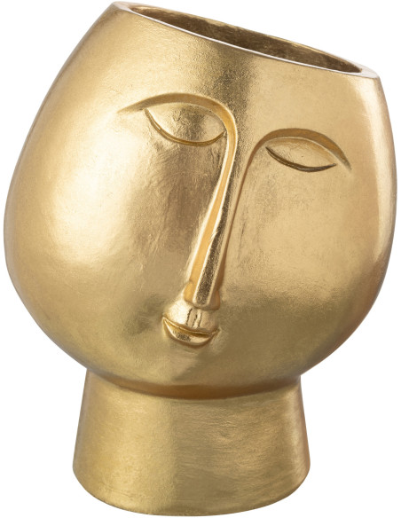 Vase moderne Visage abstrait Rond Hauteur 28 cm en Résine Doré Facy - 1