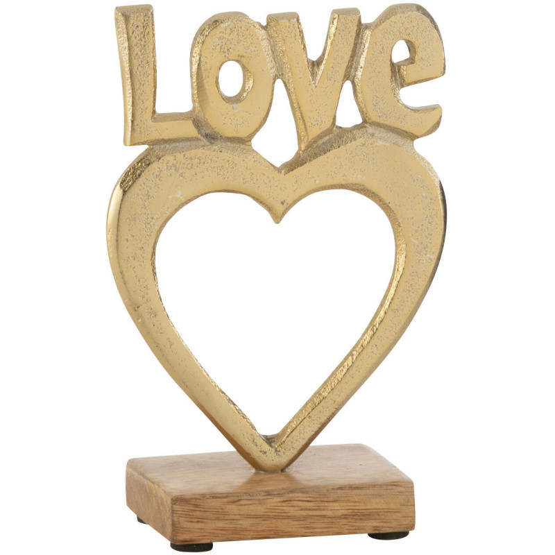 Objet déco à poser Love Hauteur 16 cm en Métal Doré Bois Naturel Alvron - 1