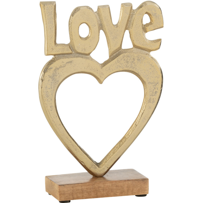Objet déco à poser Love Hauteur 21 cm en Métal Doré Bois Naturel Alvron - 1