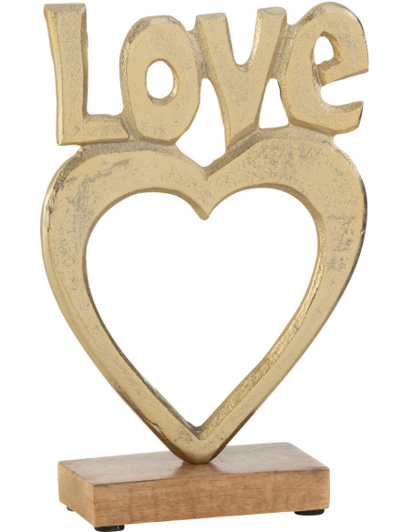 Objet déco à poser Love Hauteur 21 cm en Métal Doré Bois Naturel Alvron - 1