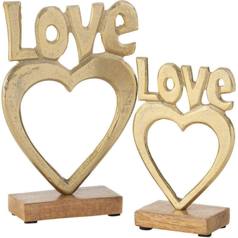 Objet déco à poser Love Hauteur 21 cm en Métal Doré Bois Naturel Alvron - 2