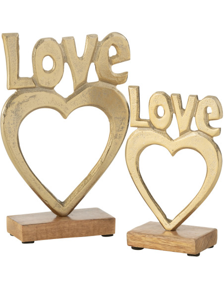 Objet déco à poser Love Hauteur 21 cm en Métal Doré Bois Naturel Alvron - 2