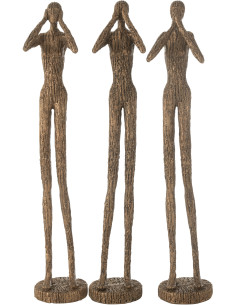 Statue déco abstraite XXL Entendre Voir Se taire Hauteur 59 cm en Résine Doré Marron Qyrona (Lot de 3) - 1