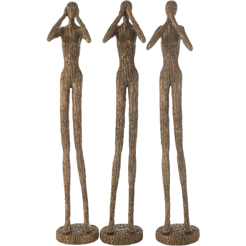 Statue déco abstraite XXL Entendre Voir Se taire Hauteur 59 cm en Résine Doré Marron Qyrona (Lot de 3) - 1