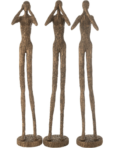 Statue déco abstraite XXL Entendre Voir Se taire Hauteur 59 cm en Résine Doré Marron Qyrona (Lot de 3) - 1
