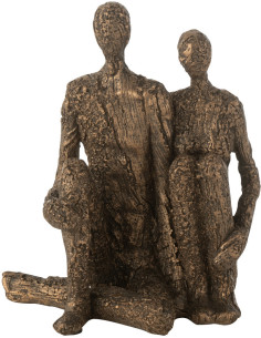 Statue déco moderne Couple assis Hauteur 21 cm en Résine Marron Doré Esmina - 1