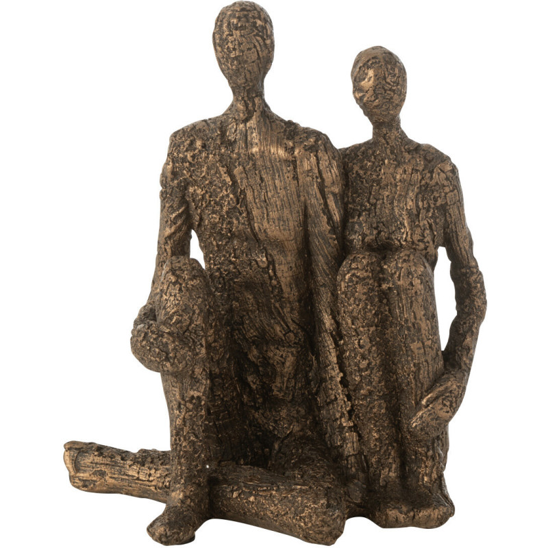 Statue déco moderne Couple assis Hauteur 21 cm en Résine Marron Doré Esmina - 1