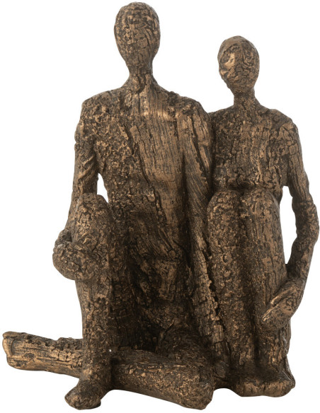 Statue déco moderne Couple assis Hauteur 21 cm en Résine Marron Doré Esmina - 1
