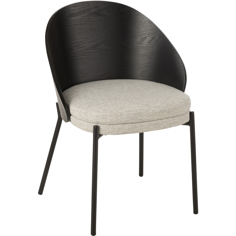 Chaise design en Tissu Gris Bois Métal Noir Lone - 1