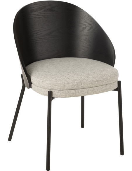 Chaise design en Tissu Gris Bois Métal Noir Lone - 1