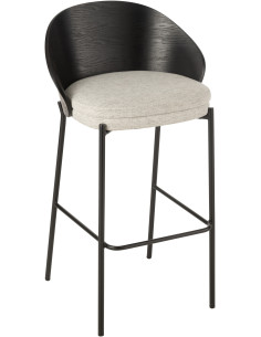 Tabouret de bar design en Tissu Gris Bois Métal Noir Lone - 1