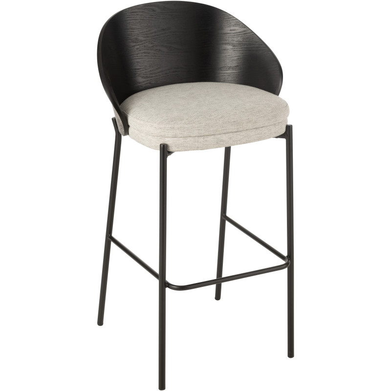 Tabouret de bar design en Tissu Gris Bois Métal Noir Lone - 1